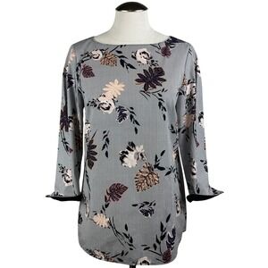 Lafayette 148 Women's Caddie Blouse 4 Floral‎ Striped 3/4 Zip Sleeve Top Career